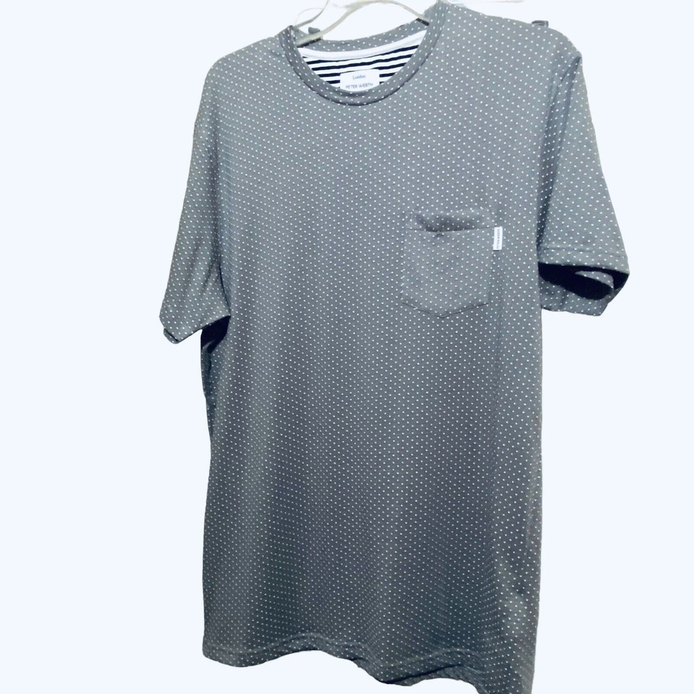 NWT Peter Werth London Bridger Tee Grey w/White Stars Polka Dot Pocket Mens Sz L
